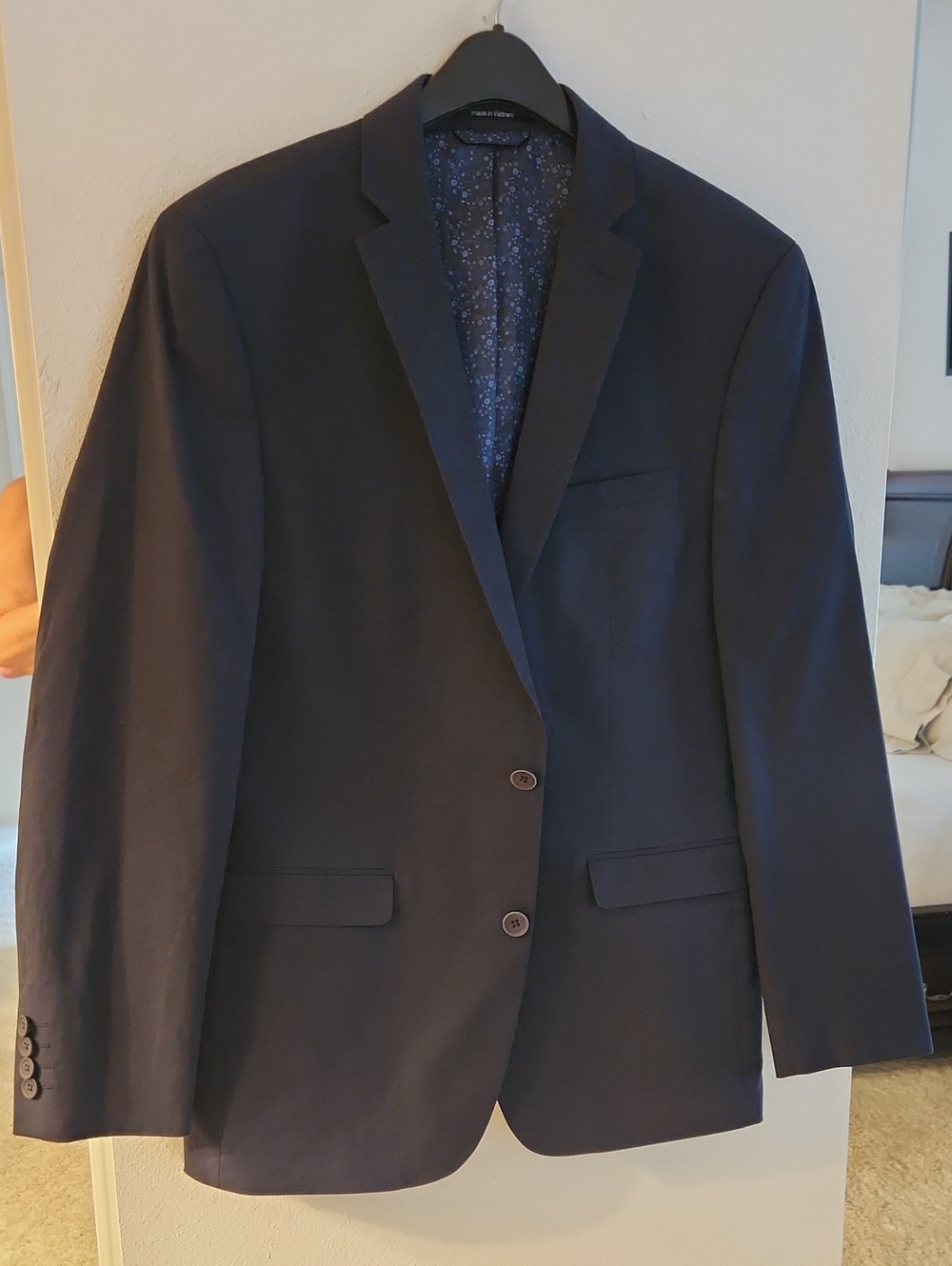 Bar III Navy Sport Coat with Patterned Lining